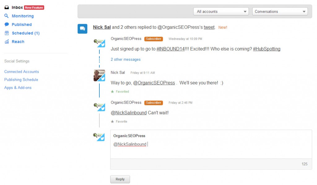 Social Inbox Tool by Hubspot - Conversation