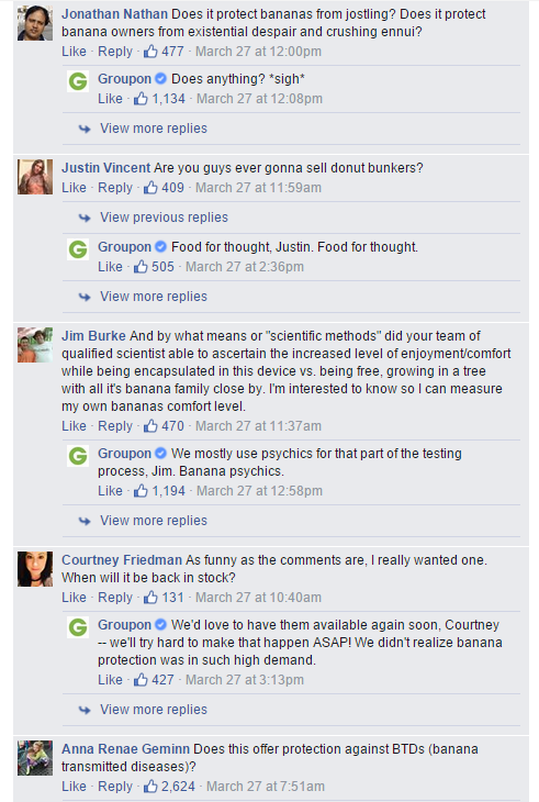 Groupon replies to every comment on Facebook