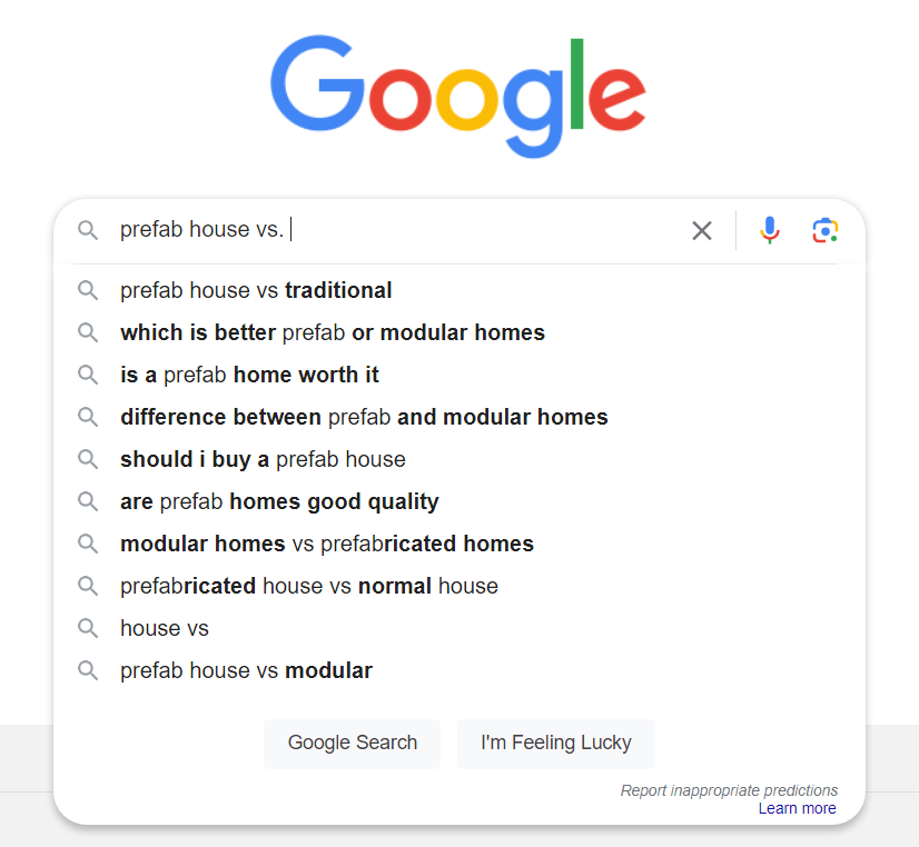 Prefab House vs. Google Search